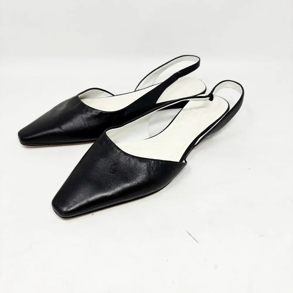 Franco Sarto A-Riva Black Leather Sling Back Pointy Toe Ballet Flat Womens 8.5 - Picture 2 of 10